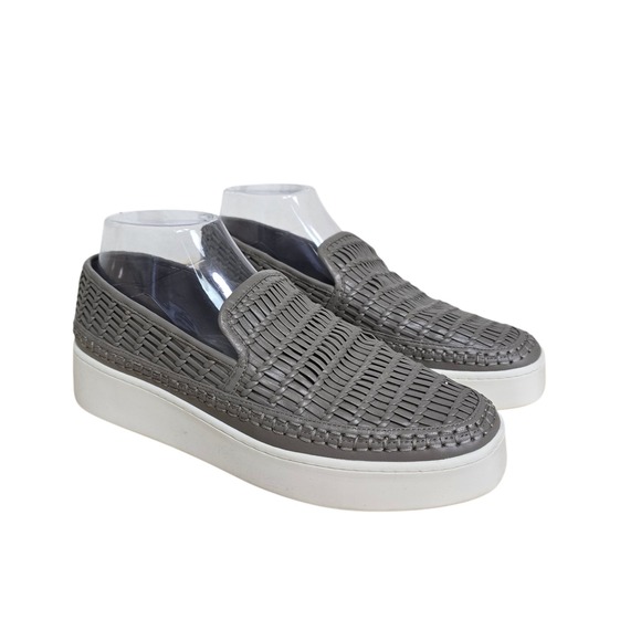 Vince Shoes - Vince Warren Grey Woven Leather Platform Slip On Sneakers Womens Size 8 M EUR 38